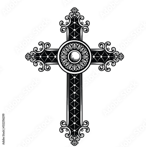 Christian Cross Black Ornament isolated on white background. cross vector illustration