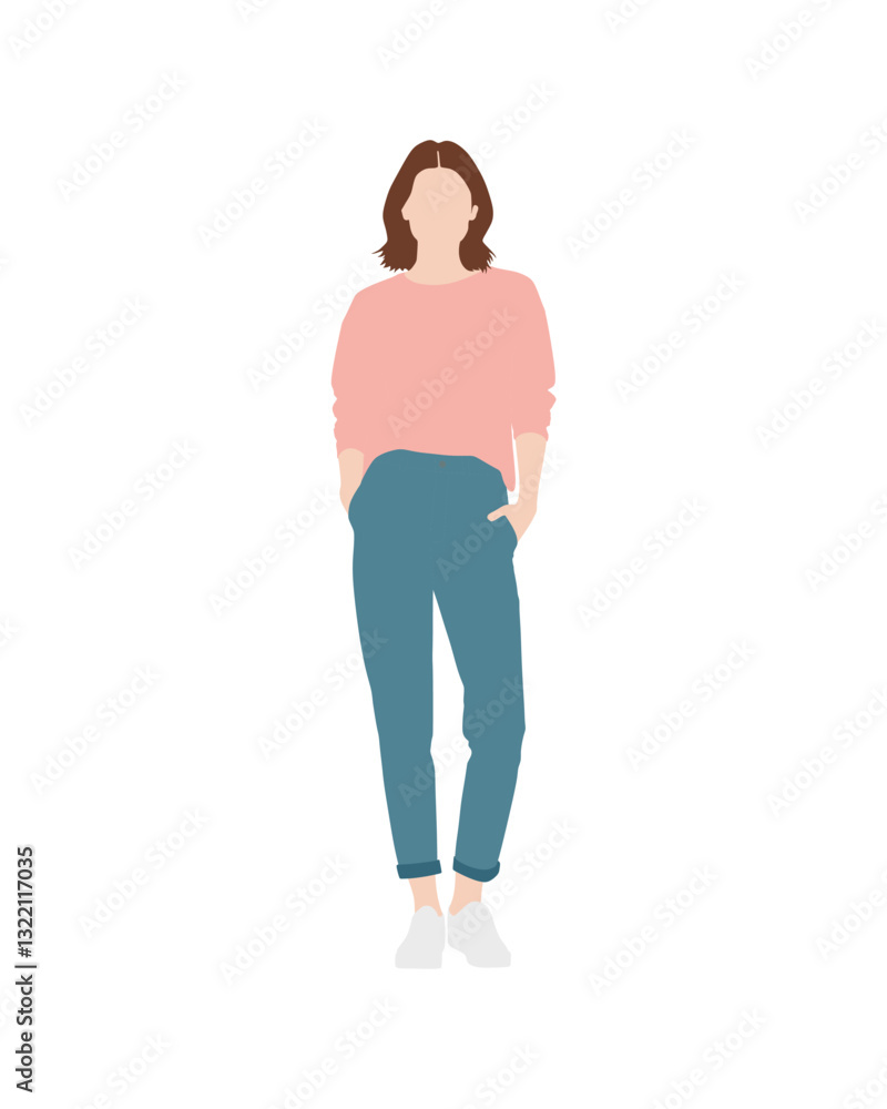 Flat vector people and illustration, woman with casual outfit Flat vector people and illustration, woman with casual outfit