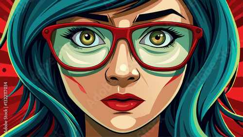 A tight shot of a woman's face wearing glasses atop her eyeglasses