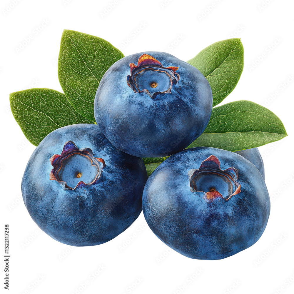 Obraz premium Fresh Juicy Blueberries with Green Leaves Close up Studio Shot High Resolution Image