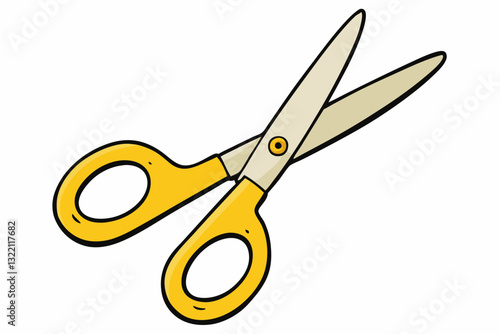 Yellow Scissors Isolated on White Background – Hand Drawn Vector Illustration
