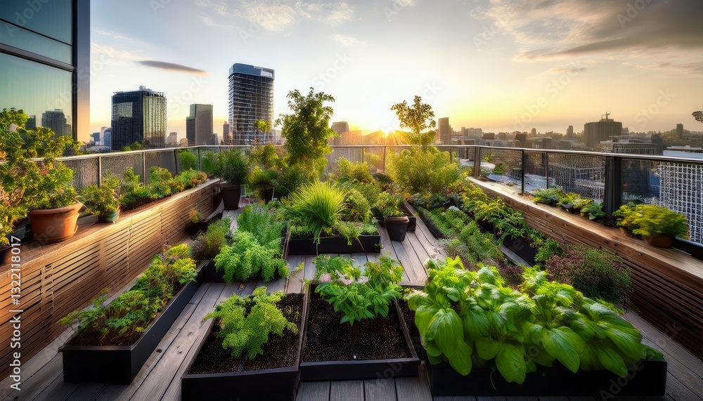 Fototapeta premium vibrant urban garden on a rooftop in the city