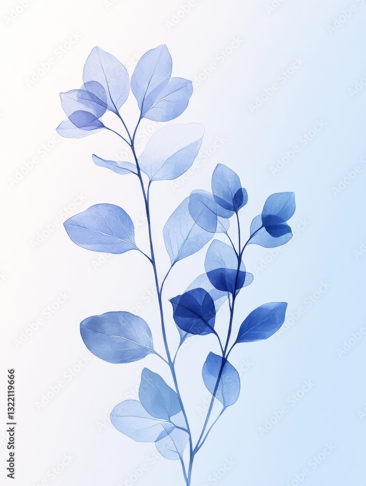 Fototapeta premium Elegant Blue Botanical Leaves on Soft Background 