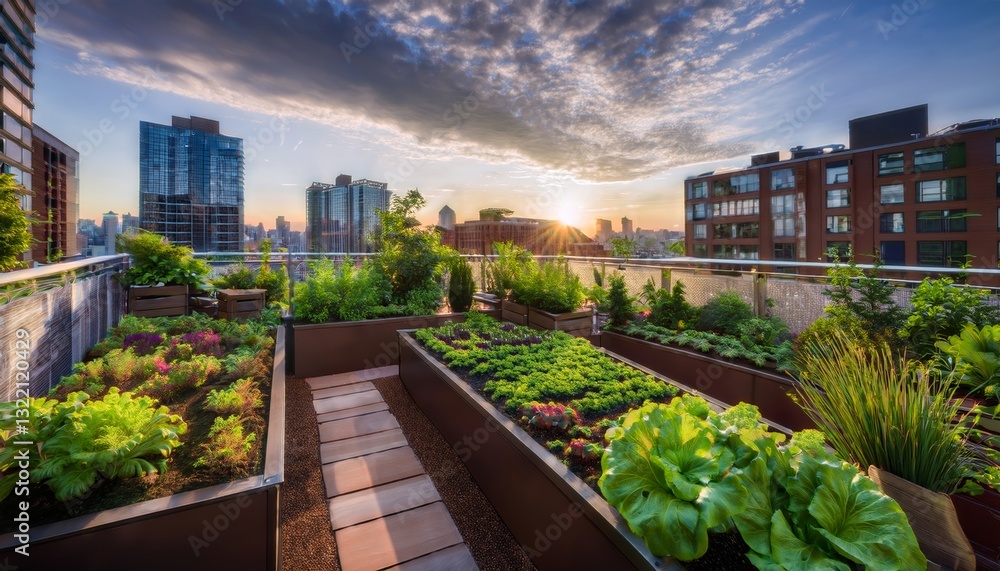 Fototapeta premium vibrant urban garden on a rooftop in the city