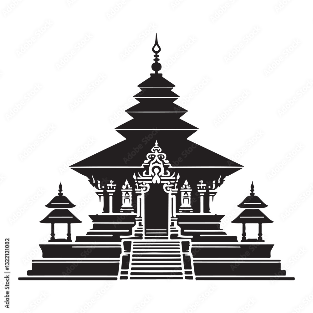 Traditional Temple Silhouette Vector Illustration Majestic Landmark Design Traditional Temple Silhouette Vector Illustration Majestic Landmark Design