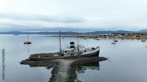 Ushuaia Bay and Beach with Ship