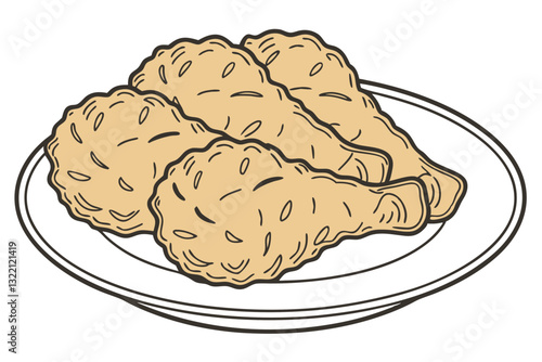 Crispy Fried Chicken Placed on a Plate. Vector Artwork