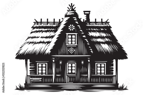 Rural Cottage Silhouette Illustration Vector Isolated Home With Thatch
