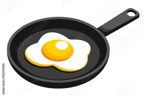 Vector Art of Fried Sunny-Side Up Egg in Black Frying Pan