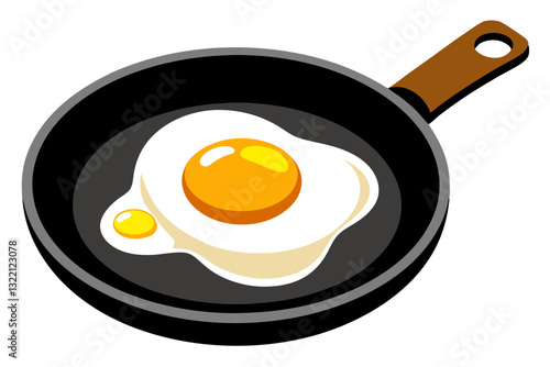 Vector Art of Fried Sunny-Side Up Egg in Black Frying Pan