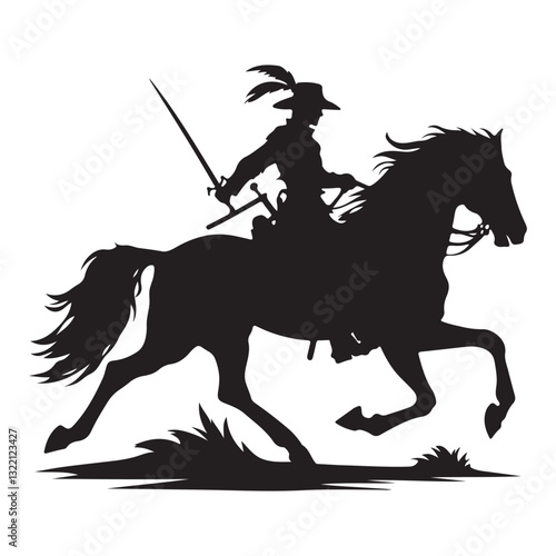 Dynamic Horse Rider Silhouette A Musketeer Vector Illustration