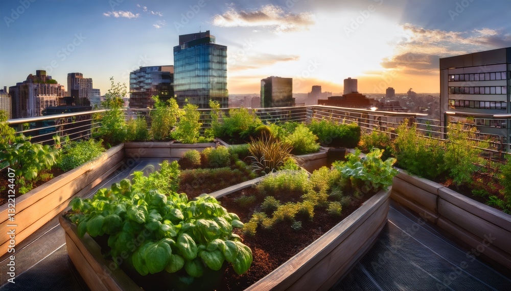 vibrant urban garden on a rooftop in the city vibrant urban garden on a rooftop in the city