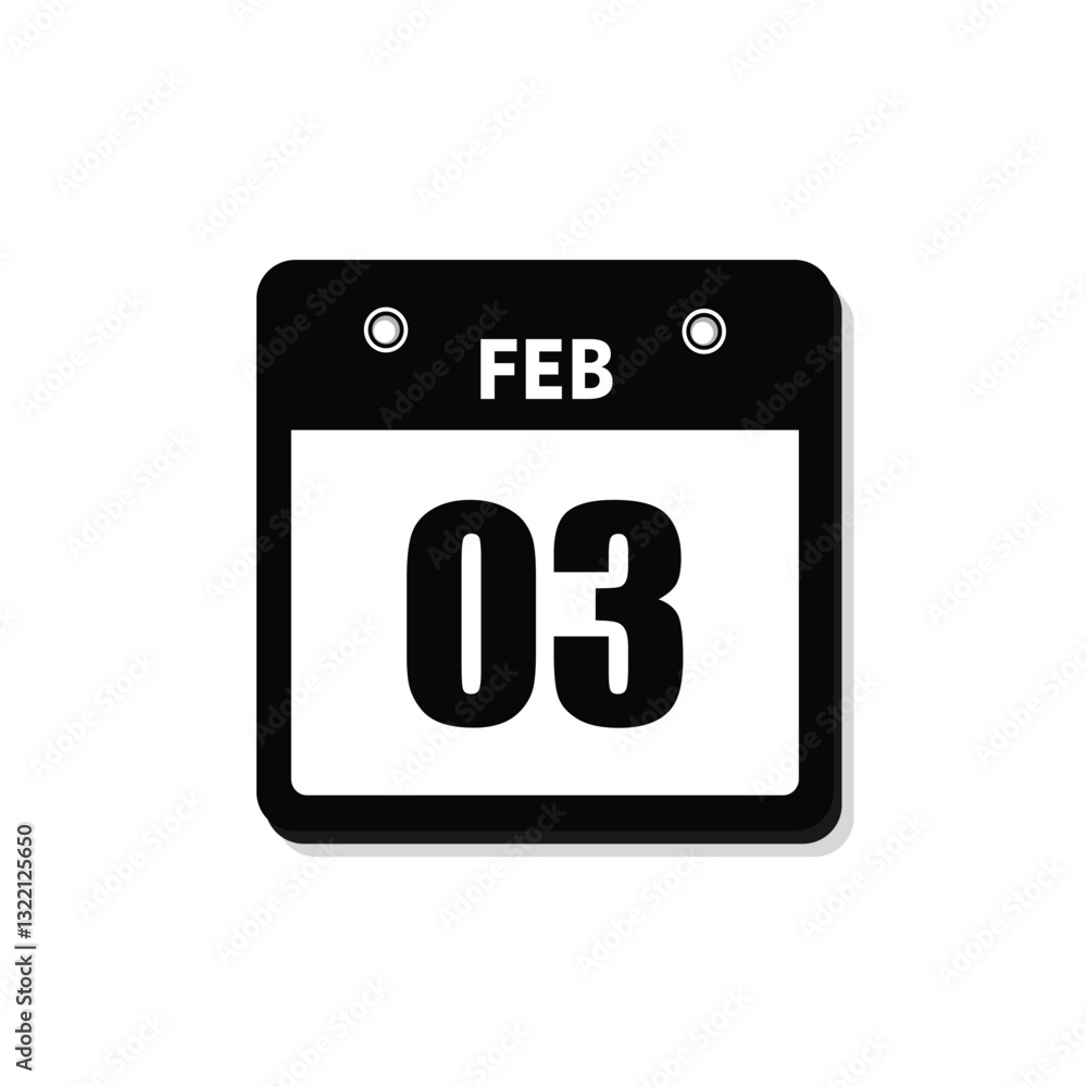 calender icon, 03 february icon with white background calender icon, 03 february icon with white background