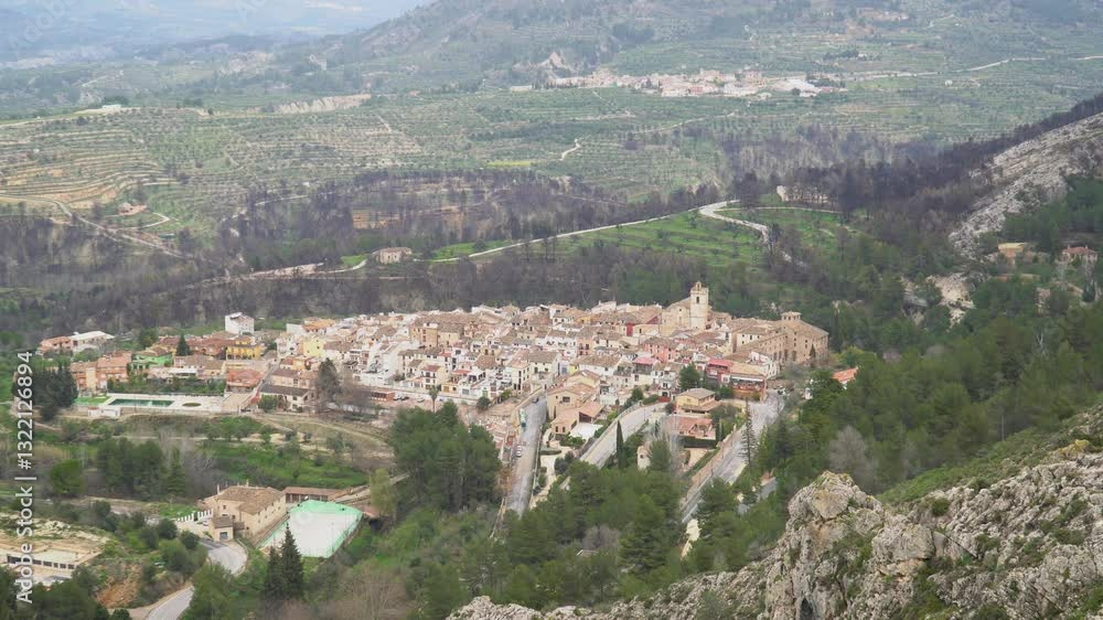 Drone view, Penáguila village in the landscape, Comunidad Valenciana (Spain). Drone view, Penáguila village in the landscape, Comunidad Valenciana (Spain).