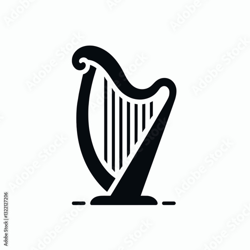 Harp silhouette in black on a white background