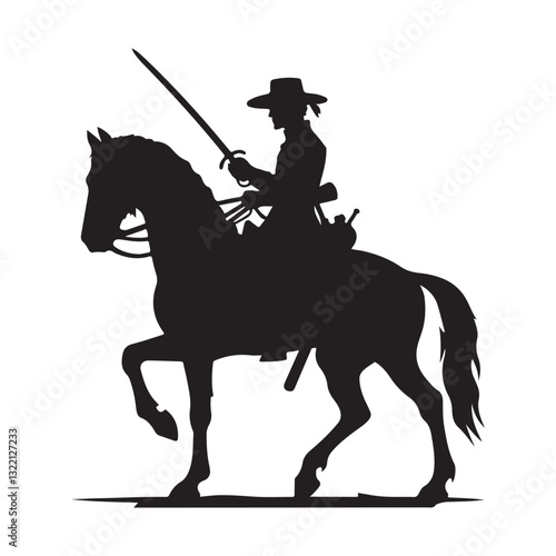 Cavalier with Sword Silhouette Illustration on Horseback Vector Art