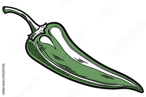 Vibrant Green Chili Vector Art on White Background