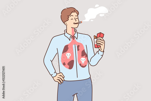 Smoking man with diseased lungs needs to get rid of bad habit that is destroying health