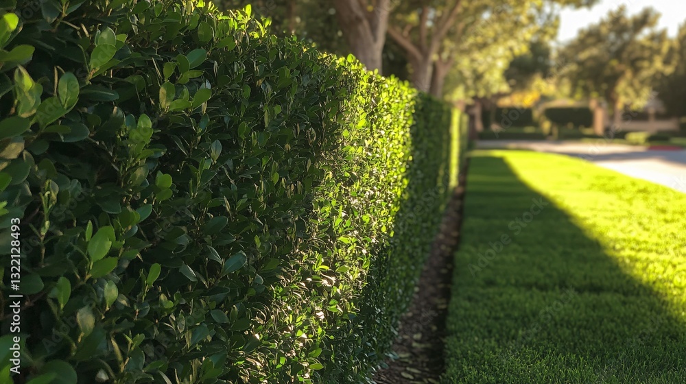 Obraz premium A perfectly trimmed hedge next to a grassy lawn outdoors