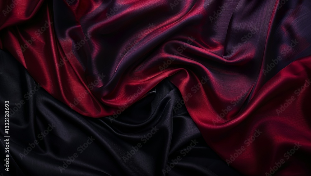 Fototapeta premium Deep black and red silk fabric with dramatic folds and luxurious shine