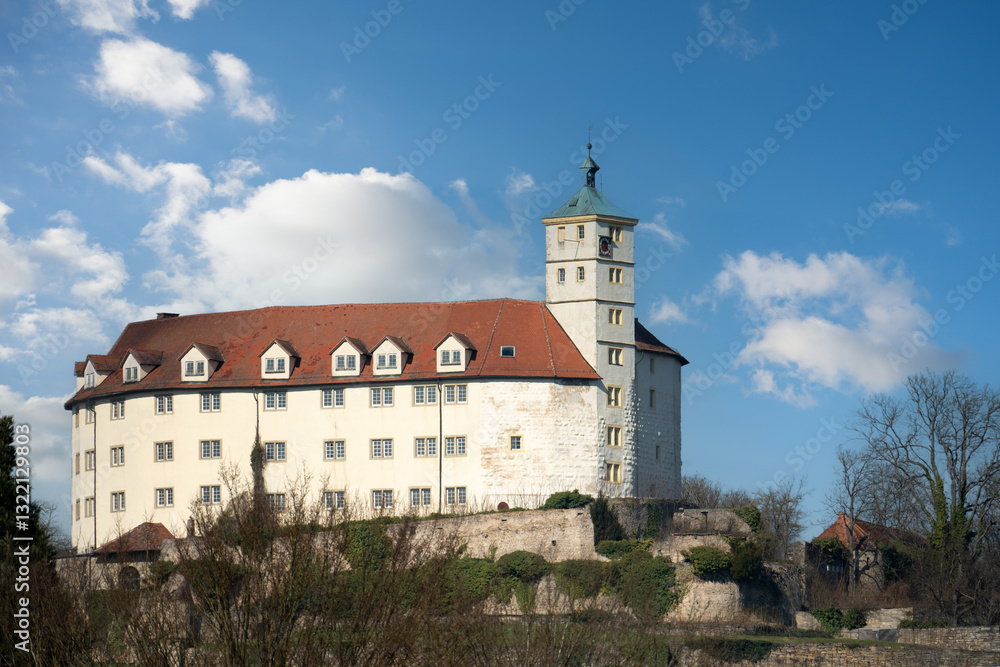 the white Kaltenstein Castle under blue sky and clouds the white Kaltenstein Castle under blue sky and clouds