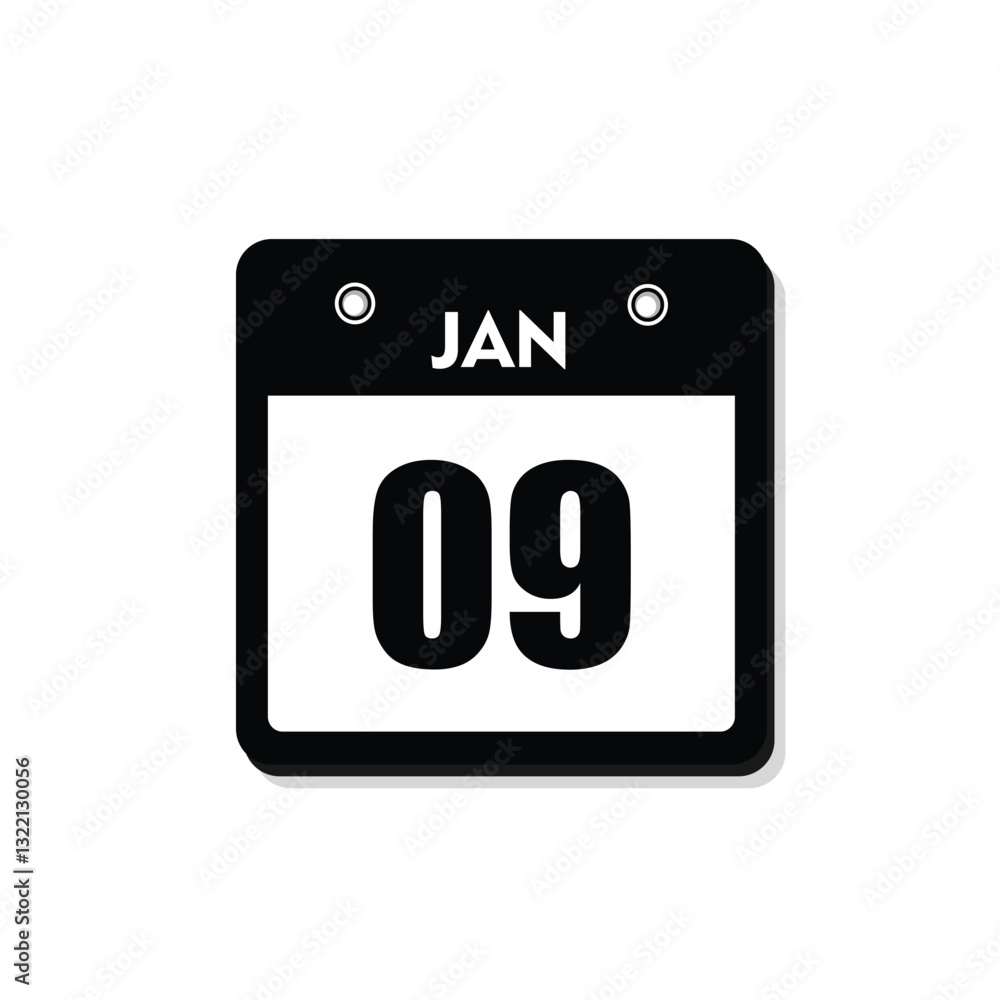 calender icon, 09 january icon with white background calender icon, 09 january icon with white background