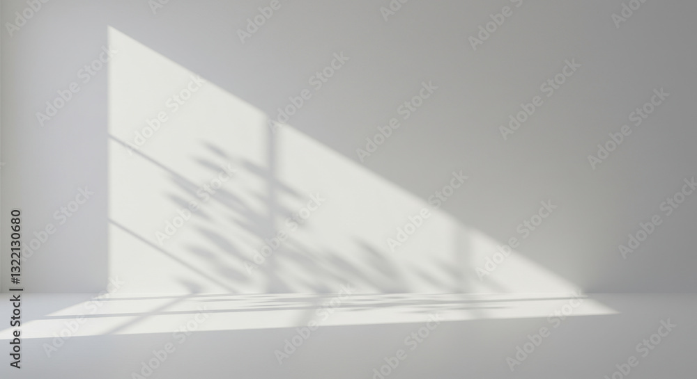 Sunlight Shadows: Minimalist White Wall Interior with Plant Shadows - Serene, Bright & Architectural Sunlight Shadows: Minimalist White Wall Interior with Plant Shadows - Serene, Bright & Architectural