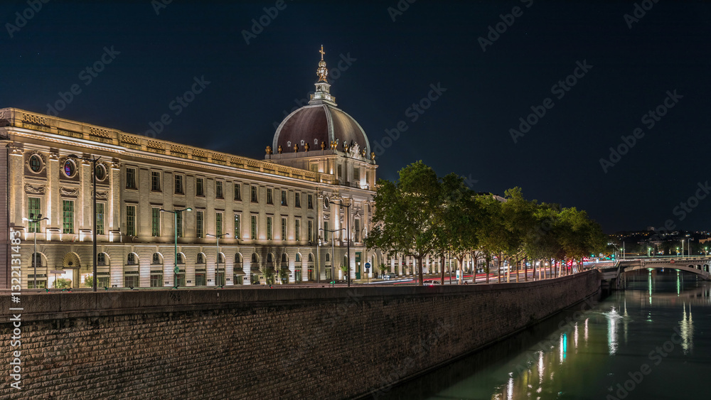 Fototapeta premium The Grand Hotel-Dieu night timelapse hyperlapse in Lyon, France.