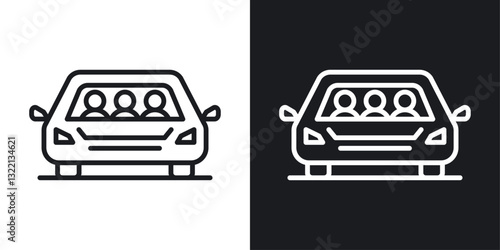 Carpool share icons set in black and white stroke lines