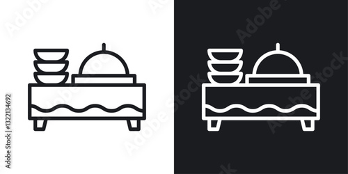 Catering buffet icons set in black and white stroke lines