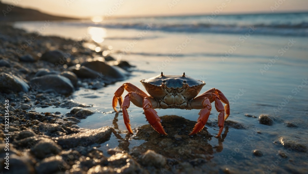 Detailed image of a crab, highlighting the realistic features and vibrant hues of its exoskeleton Detailed image of a crab, highlighting the realistic features and vibrant hues of its exoskeleton