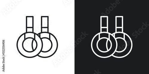 Gymnastic rings icons set in black and white stroke lines