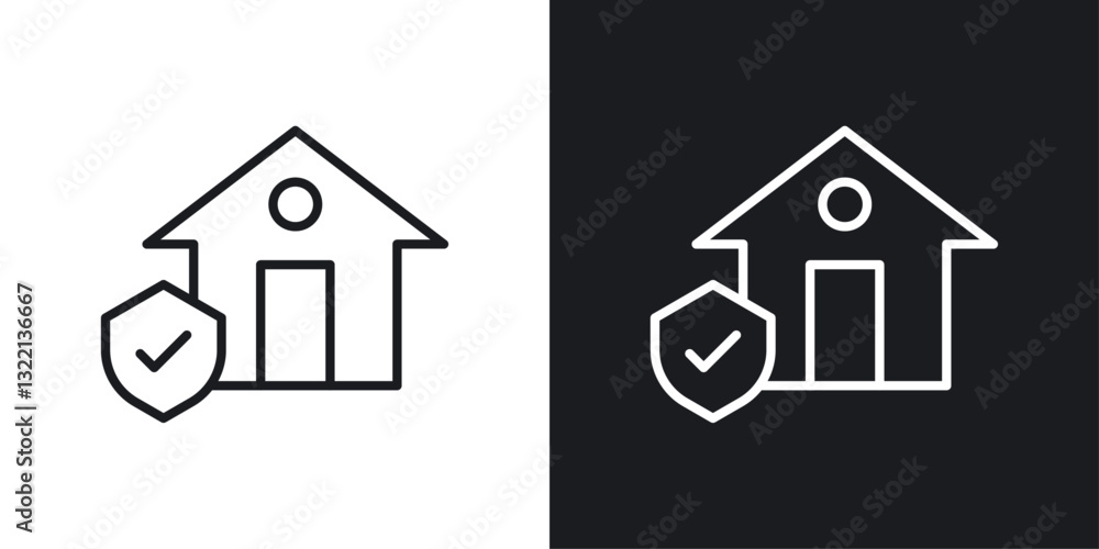 House insurance icons set in black and white stroke lines House insurance icons set in black and white stroke lines