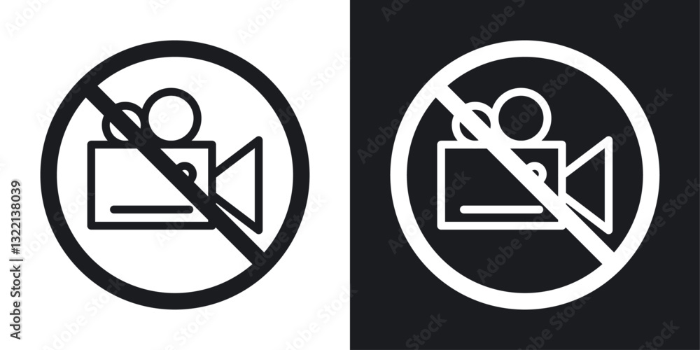 No recording icons set in black and white stroke lines No recording icons set in black and white stroke lines
