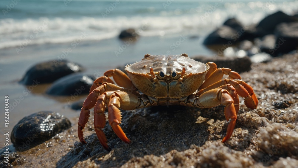 Detailed image of a crab’s legs and pincers in motion, with sand and pebbles scattered around it Detailed image of a crab’s legs and pincers in motion, with sand and pebbles scattered around it