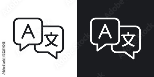 Translation icons set in black and white stroke lines