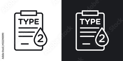 Type 2 diabetes icons set in black and white stroke lines
