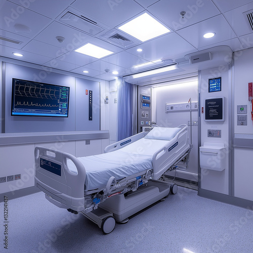 Modern Hospital Room, clean, medical interior, with advanced equipment