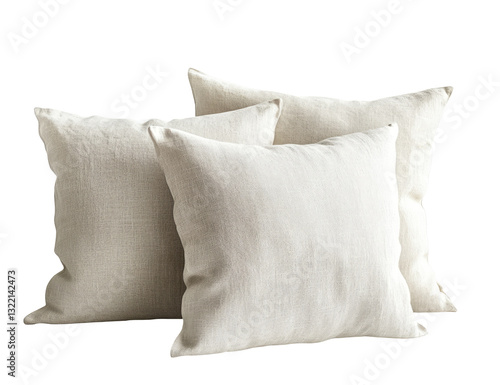 Three cream-colored linen throw pillows