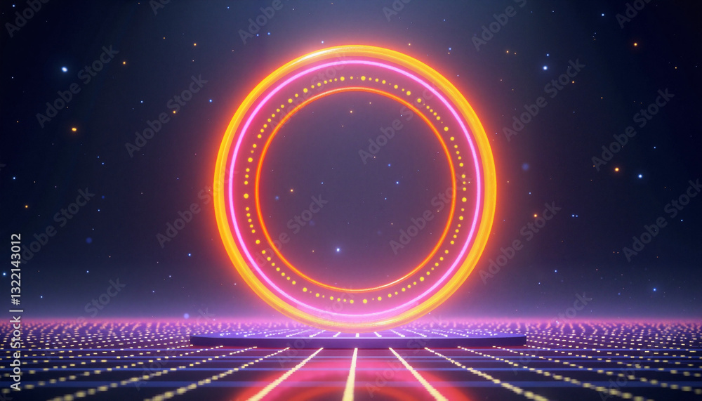 Obraz premium Futuristic glowing alchemy circle above a digital grid, magical symbolism