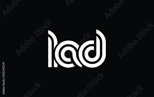 LAD Creative Unique Modern Letter Logo Design. Stylized logo featuring a unique letter design, presenting abstract minimalist aesthetics and modern appeal.