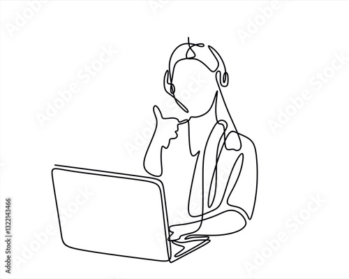Continuous one line drawing customer service concept. Single line draw design vector graphic illustration