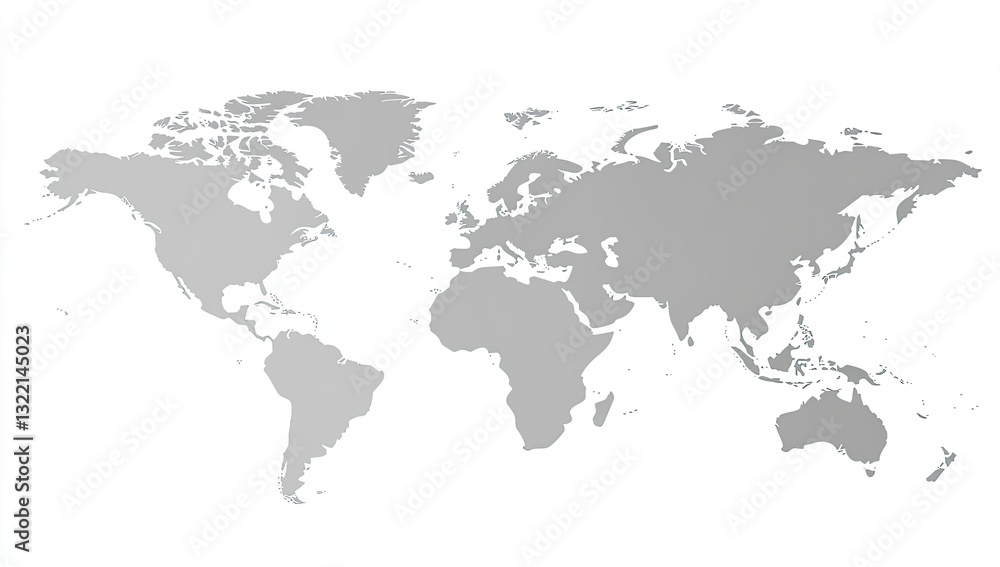 Simple world map, muted grey tones. Detailed continent outlines Simple world map, muted grey tones. Detailed continent outlines