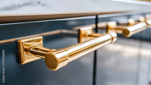 Brass handles on kitchen cabinets