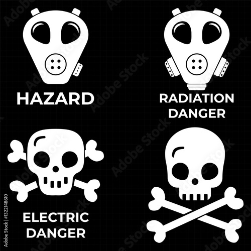 Futuristic warning frame with HUD elements and caution symbols. Vector illustration featuring alert messages, danger zone indicators, and exclamation point signs