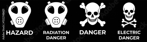 Futuristic warning frame with HUD elements and caution symbols. Vector illustration featuring alert messages, danger zone indicators, and exclamation point signs