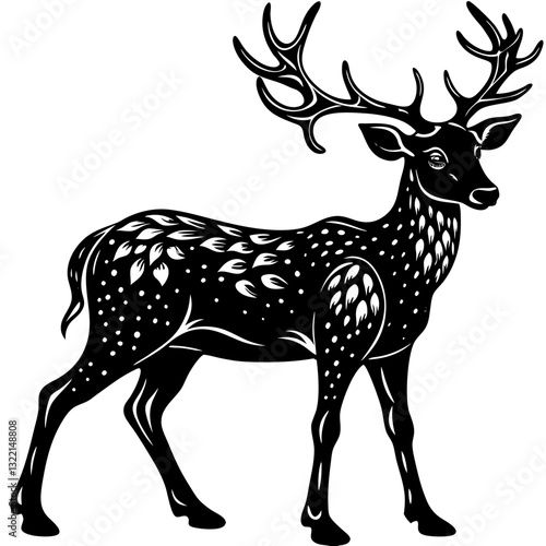 Black and white deer standing still in its natural habitat