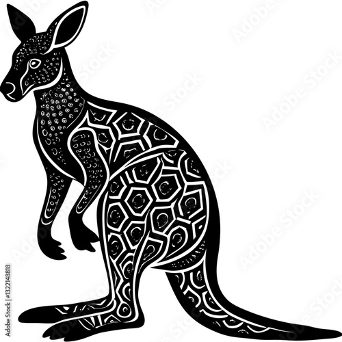 Black and white kangaroo standing against the white background