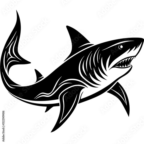 Black and white shark against the white background