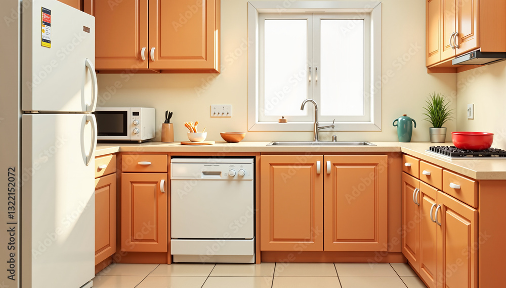 Bright kitchen with cheerful decor and soft daylight, home safety Bright kitchen with cheerful decor and soft daylight, home safety